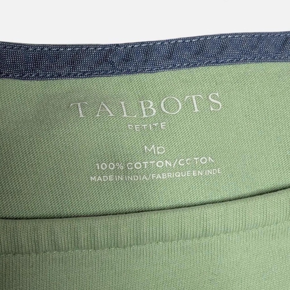 Talbots Petite MP Green Blue Striped Boatneck 3/4 Sleeve Top - Picture 5 of 8